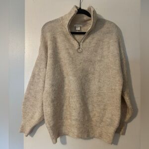 H&M Beige Quarter-Zip Sweater, Size S